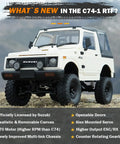 One To Ten Scale RC Crawler Inspired by Suzuki Jimny JA11 off-road truck with LED lights, showing white durable ABS body