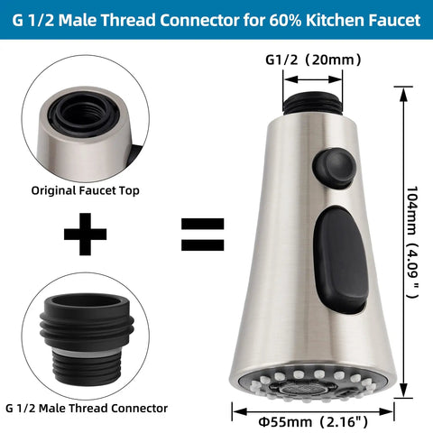 Brushed Nickel 3 Function Pull Down Faucet Spray Head Replacement Kit with 15 adapters for American Standard Moen Delta fitment