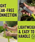 Top Tier 5 8 Inch By 75 Foot Garden Hose With Swivel Grip Connectors demonstrating a tight leak-free connection and easy handling.
