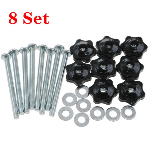 Eight Set T Track Knob Kit With Heavy Duty Galvanized Iron Screws And Black Hex Nuts Plus Galvanized Washers For Woodworking