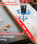 Cordless Drill Set With Battery And Charger, 21V Power Drill, 2-Speed Variable Torque, drilling into wooden board