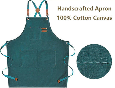 Heavy Duty Cross Back Cotton Canvas Apron With Extra Large Pockets For Home Cooks And Pros Pro Grade 31 By 27 Inches 16 Ounce Durable Fabric Wide Chest To Knee Coverage Dark Green.