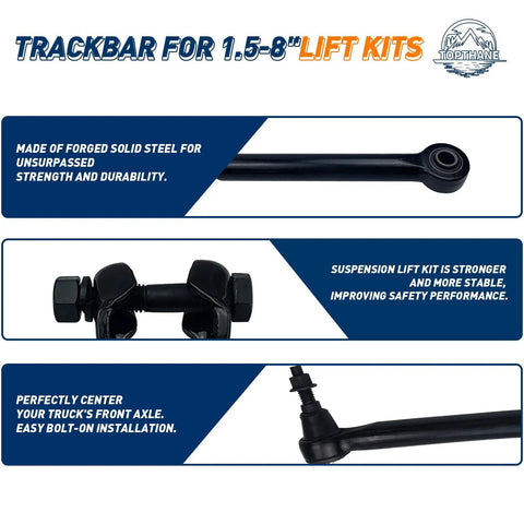 Ford 1.5-8 Inch Lift Adjustable Front Track Bar For F250 F350 Super Duty 4X4 Suspension Forged Steel Front Axle Stabilizer Upgrade For Off Road Toughness And Precise Alignment, forged steel black track bar