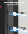 Close-up of USB ports on Power Strip Surge Protector Tower With 12 AC Outlets And 6 USB Ports Including 2 USB C