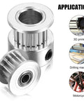 Timing Belt Pulley Kit For 3D Printers With 20 Teeth Aluminum Alloy Sync Wheels And Wrench Tool Durable Idler Sprocket Keeps Rig Snapped Tight Printing Like A Total Champ While Smooth Bearings Maintain Precision On Your Setup Without Issues Forever., 20-tooth aluminum timing pulley for 3D printer belt drive
