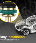 A-Premium engine coolant temperature sensor; brass body with green O-ring, front view
