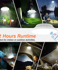 Collage showing Ultra Bright 4000LM Camping Lantern with remote, USB rechargeable, used outdoors at night.