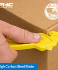 Heavy Duty Dual Head Concealed Safety Cutter Hits Different For Slicing Shrink Wrap Film Cardboard And Plastic Straps With Recessed Blades For Zero Slip Protection And No Sweat All Day Long, cutting through cardboard.