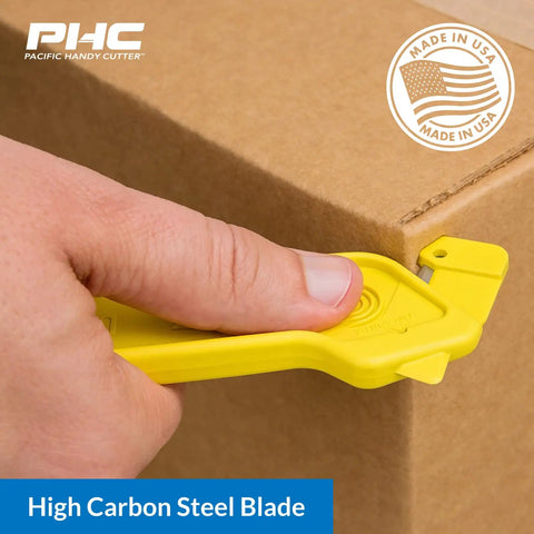 Heavy Duty Dual Head Concealed Safety Cutter Hits Different For Slicing Shrink Wrap Film Cardboard And Plastic Straps With Recessed Blades For Zero Slip Protection And No Sweat All Day Long, cutting through cardboard.