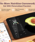 Smart Food Scale With Nutritional Calculator And Free App, displaying avocado nutrient info and app interface, 11 lb capacity