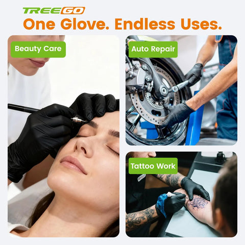 TreeGo black nitrile gloves, 6 mil, medium, disposable, powder-free