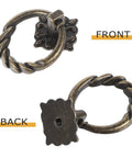 6pc Antique Bronze Cabinet Pull Handles Set showing front and back view of handles, retro style hardware for furniture