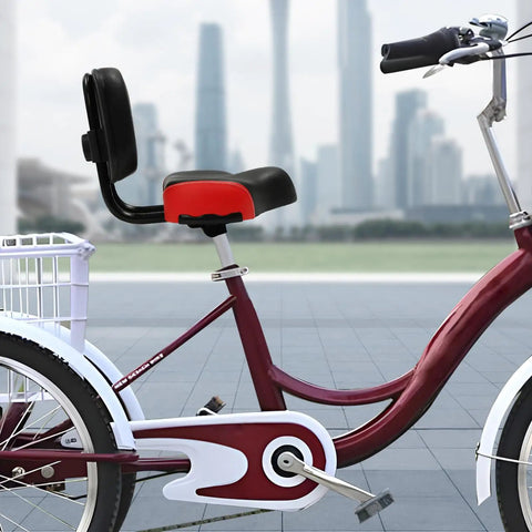 Ultra Comfy Bike Seat With Backrest For All Rides, Ride Ready Support Up To 220 Lbs, Adjustable Height, Cozy Plush Foam Cushion, Fits Trikes Electric Bikes Commuters And Stationary Bikes Black Red on trike