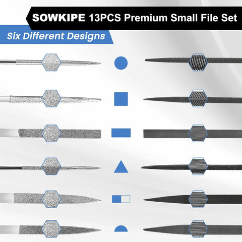 13 Piece Premium Small File Set With Diamond And Steel Files for Wood Plastic Jewelry Leather DIY Projects Pro Grade Hand Tool Kit