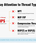 Thread type chart highlighting NPS compatibility for 1/2 Inch Brass Pipe Extension Fittings Male To Female NPS Nipple Adapter For Tub Spout