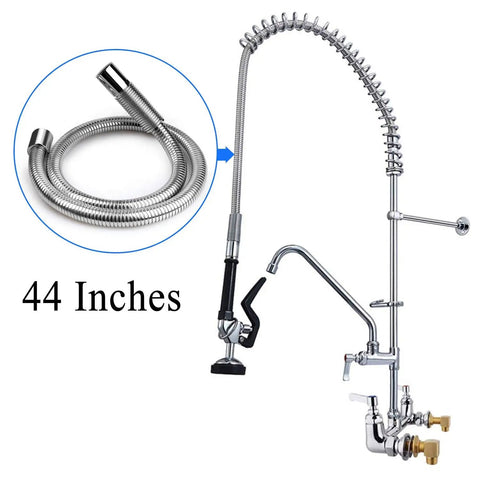 Heavy Duty Flexible Metal Stainless Steel Hose 44 Inch For Commercial Pre Rinse Faucets Replacement With Solid Brass Connector