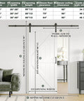 Sliding Barn Door Kit With Pre Drilled Holes And No Fuss Easy Assembly 42 By 84 Inch White MDF Slab With Waterproof Paint Finish Includes 7 Foot Sliding Hardware And Sturdy K Shaped Frame For Quick Install installed in a room setting