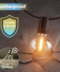 Outdoor LED String Lights 100 Ft with Dimmable, Shatterproof Bulbs, Waterproof and Connectable for Deck Porch Patio, bulb demonstration