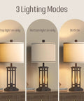 3 lighting modes of 27.5 Inch Tall Farmhouse Table Lamps Set Of 2 With USB C And USB A Charging Ports Rustic Industrial Black End Table Lamps