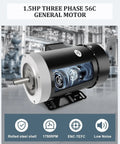 Beefy 1.5HP Electric Motor For Air Compressors, 1750 RPM General Purpose Three Phase Workhorse, 56C TEFC Frame, 230/460V