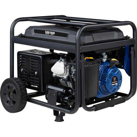 6600 Peak Watt Portable Generator With Transfer Switch Ready 30A RV Receptacle, 5300 Running Watts, side angle view