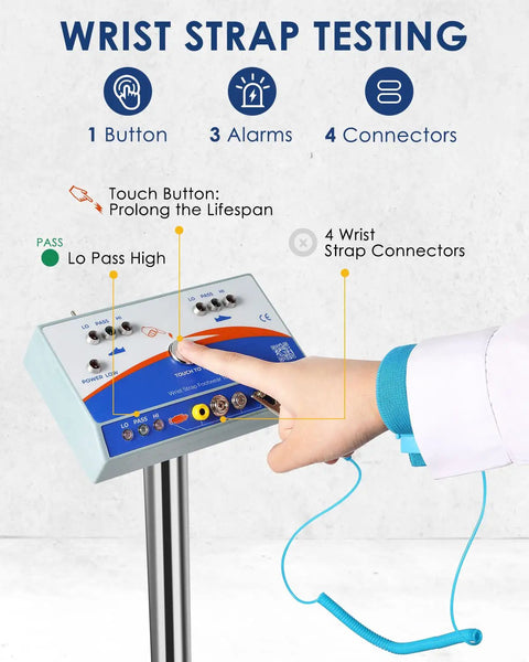 Antistatic Wrist Strap Tester And Foot Strap Tester With Three Test Modes Wrist Strap Or Shoe Or Wrist Strap And Shoe Pro Grade Whole Body Static Tester Access Control System Compatible 110 Volt Set, wrist strap test panel