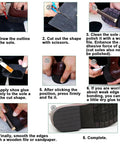 Step-by-step guide for applying Heavy Duty Heel Patch Sheet For Shoes Black Corrugated Rubber Repair Pad Cut To Fit Sole Bottom Patch.
