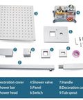 Components of Polished Chrome Tub And Shower Faucet Set With Eight Inch Rain Shower Head Wall Mounted High Pressure Shower System