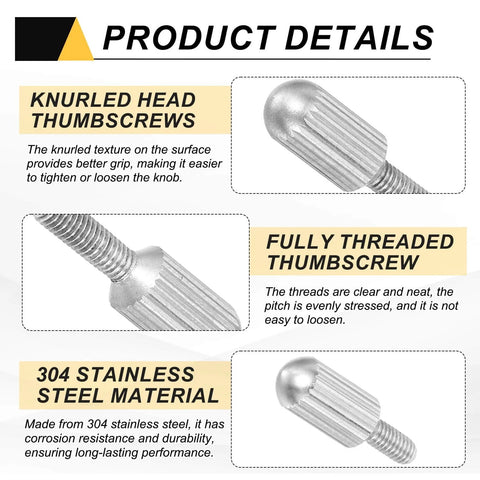 4 Pack Knurled Thumb Screws M3 X 6mm Stainless Steel 304 Flat Head Knurled Grip Bolts For Lighting Electronics Household And Machine Projects Fasteners Silver product details with knurled grip and threads visualized