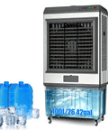 Top Tier Industrial Evaporative Cooler Pulling Insane 5886 Cfm Airflow And Loaded With A Beefy 26 Gallon Water Tank in silver.
