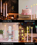 24 Pack Flameless Taper Candles 11 Inch LED Flickering Battery Operated Pink Realistic Candlelight for events