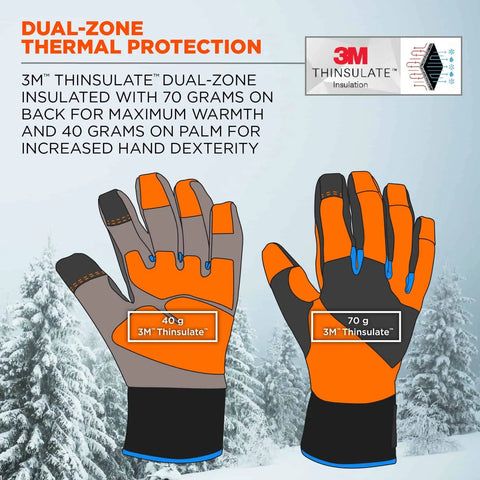 High Visibility Waterproof Work Gloves With Thermal Insulation, 3M Thinsulate, Touchscreen Compatible, ProFlex 818WP, Orange