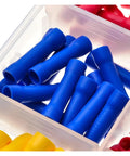 Get Your Hands On This 300 Piece Set Of Red Blue And Yellow Cold Pressed Butt Splice Terminals For Easy Male Female Wire Connections That Are Built To Last With A Handy Storage Box Included For All Your DIY Electrical Fixes And Car Repairs. Blue butt splice terminals in storage box