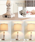 Touch Control Rustic Table Lamps Set of 2 with Dual USB Ports 3 Way Dimmable Vintage Bedside Lamps Antique White Resin Finish Linen Shade Perfect for Bedroom and Living Room Includes 2 Bulbs
