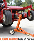 800 Pound Lawn Mower Jack With Foot Assist Lift For Zero Turn And Stand On Mowers Heavy Duty Orange Lift System With Safety Design And Multiple Lifting Points For Easy Access And Versatile Use, lifting mower deck