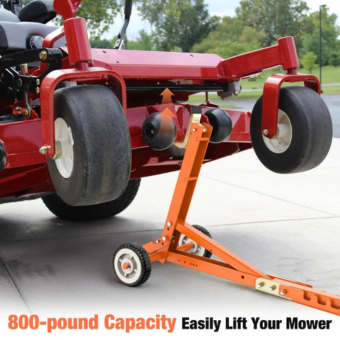800 Pound Lawn Mower Jack With Foot Assist Lift For Zero Turn And Stand On Mowers Heavy Duty Orange Lift System With Safety Design And Multiple Lifting Points For Easy Access And Versatile Use, lifting mower deck