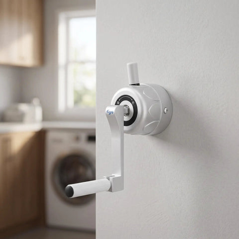 Indoor Metal Clothes Hanger Lift Crank Replacement Handle For Balcony Laundry Drying Rack Repair White Plastic And Metal Spare Part Ergonomic Design Space Saving Easy Install No Fuss Accessory on wall-mounted rack