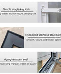 Detailed view of Sleek Aluminum Attic Access Door With Heavy Duty Handle For Zero Hassle Drywall Tuck Away showing secure lock, thick stainless steel hinges, and aging-resistant seal.