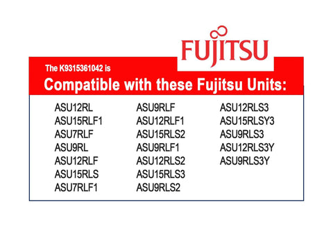 Compatibility chart for Mini Split Ductless Filter Replacement K9315361042 For ASU Series Units with Fujitsu models listed.