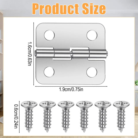 One Hundred Pack Mini Metal Hinges For Jewelry Boxes And Wood Crafts, 19X16 Mm Steel Brackets With 180 Degree Swing shown with screws.