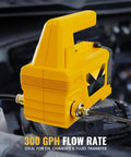Yellow Oil Change Pump Extractor For 20V Max Batteries Cordless Transfer Pump 120W 300GPH Self Priming pictured in automotive setting