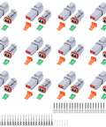 Tough As Nails 2 Pin Gray Waterproof Electrical Connector Kit With Seals For Truck RV Off Road Marine And Motorcycle Wiring, 12 Sets Including 24 Solid Terminals And 6 Seal Plugs