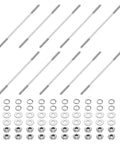 10-pack stainless steel double-ended stud screws M3x80mm with nuts and flat & lock washers, laid out