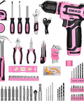 Pink Cordless Drill Set for Women 12V Electric Drill Driver Kit with 1.5Ah Li Ion Battery Portable Tool Box DIY Home Improvement Must Have Case Included Handy Power Tools for Household Repairs, shown with tools and accessories.
