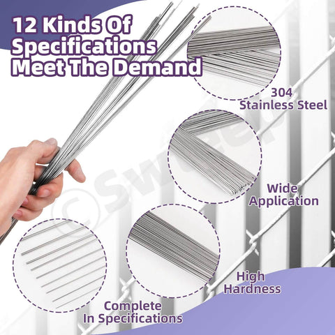 Precision Stainless Steel Rod Set with 104 Pcs in 12 Sizes From 0.3 Mm To 3 Mm 40 Cm Length Ideal for DIY Projects Makers Jewelry