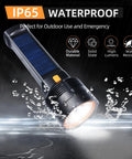 Two Pack LED Rechargeable Flashlights Solar Powered With USB C Backup Beast Bright 100000 Lumens Waterproof Lights For Home Camping Hiking Emergencies And Adventures, Compact Durable And Easy To Use showing waterproof feature in rain