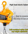 Heavy Duty Retractable Tool Balancer Forged From Solid Alloy Steel To Lift And Stabilize Rigging Gear Up To Four Hundred Pounds Without Breaking A Sweat On The Jobsite, yellow balancer with hook, easy to operate.