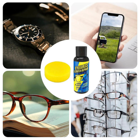 Eyeglass Scratch Remover Kit 30g for lenses, sunnies with sponge, restorative paste for glasses, mirrors, screens, tablets, phones.