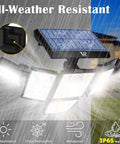 No Brainer Solar Motion Sensor Flood Lights Outdoor 6 Heads With 496 LEDs, 3500 Lumens, IP65 showcasing weather resistance features
