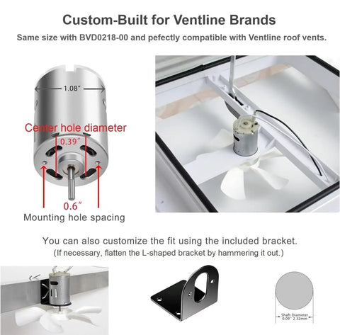 Top Tier 6 Inch Rv Vent Fan 130 Cfm Direct Swap For Ventline BVD0218-00 Camper Roof Exhaust motor and bracket details